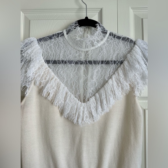 Alice + Olivia Beth Lace Ruffle High Neck top - Picture 2 of 8